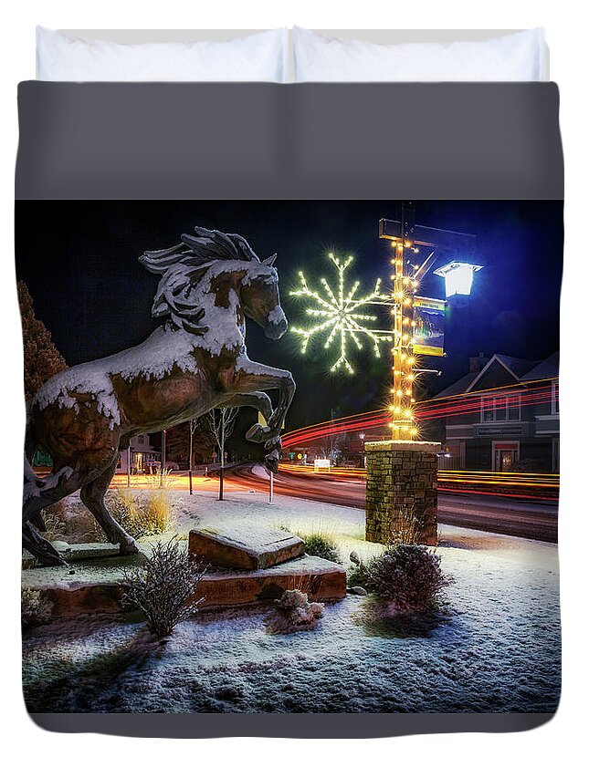 Night Duvet Cover featuring the photograph Snowy Sisters by Cat Connor