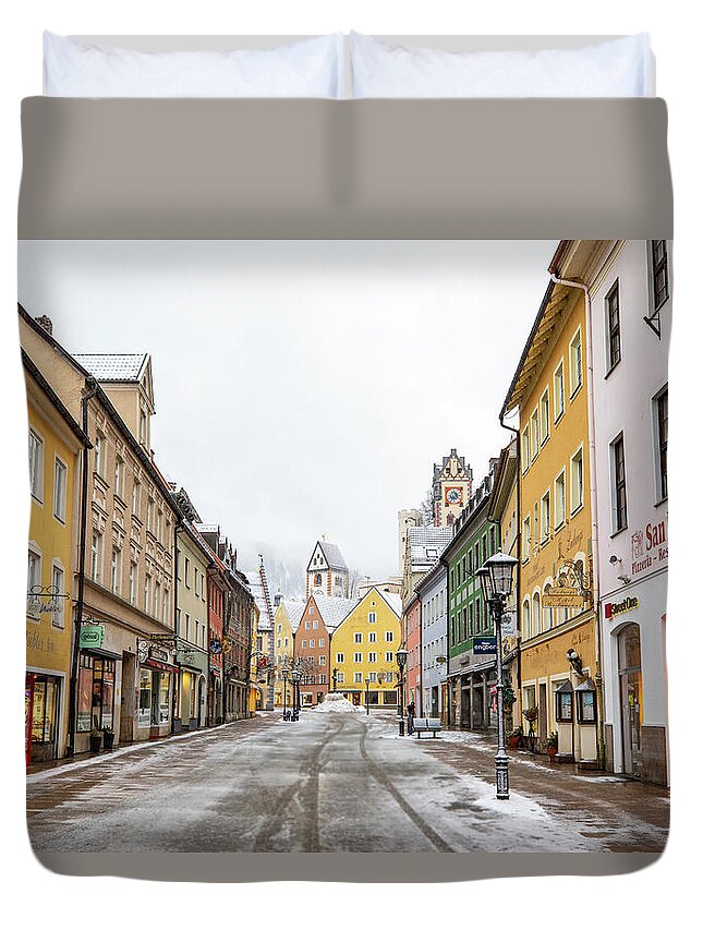 Photosbymch Duvet Cover featuring the photograph Snowy street in Fussen by M C Hood