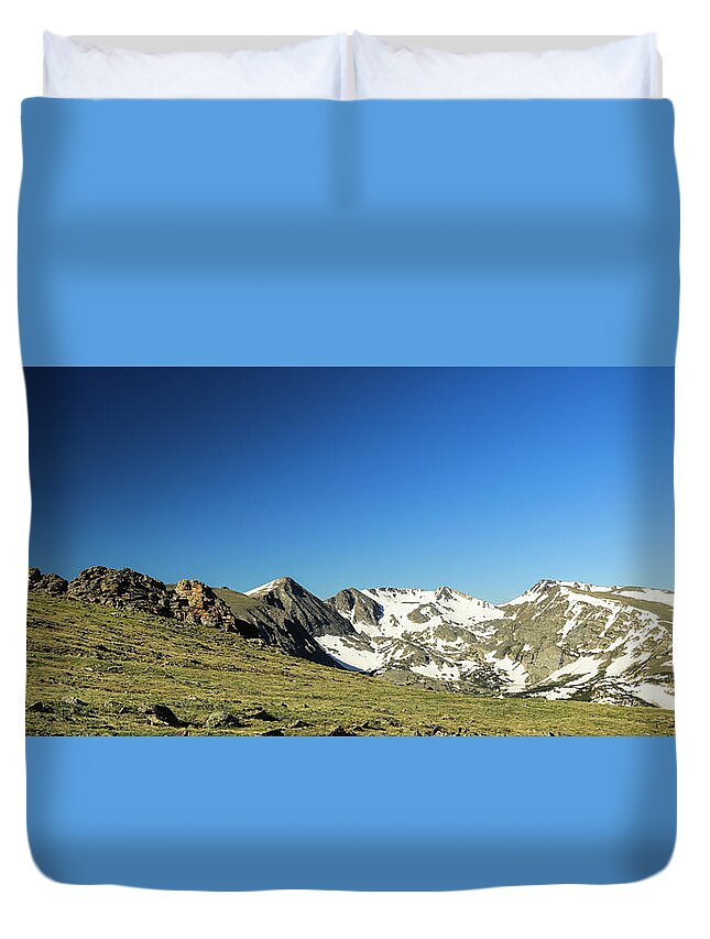 Rocky Duvet Cover featuring the photograph Snowy Top by Sean Allen