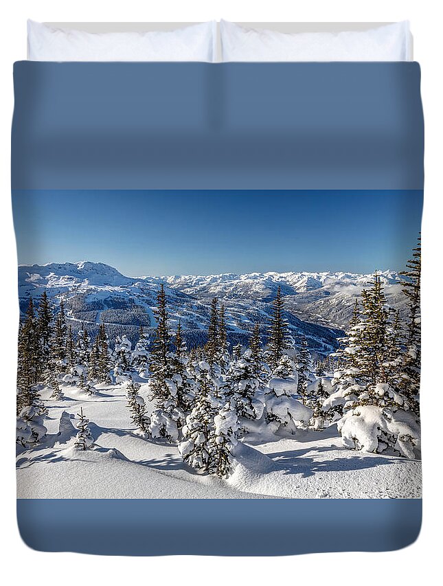 Whistler Duvet Cover featuring the photograph Snowy Whistler Mountain by Pierre Leclerc Photography