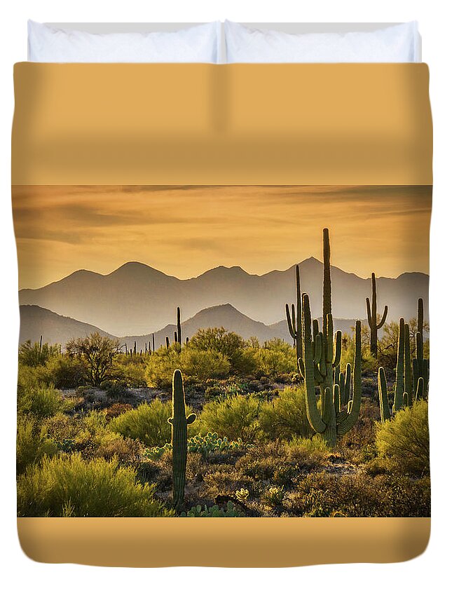 Sunset Duvet Cover featuring the photograph So Many Layers to the Sonoran by Saija Lehtonen