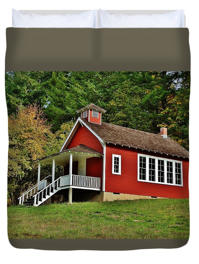 Building Duvet Cover featuring the photograph Soap Creek Schoolhouse by VLee Watson