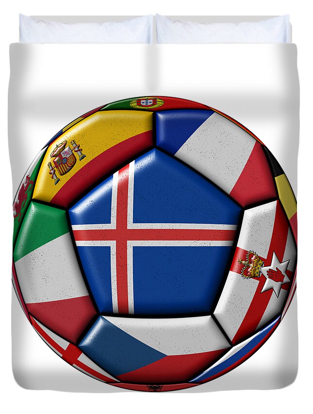 Europe Duvet Cover featuring the digital art Soccer ball with flag of Iceland in the center by Michal Boubin