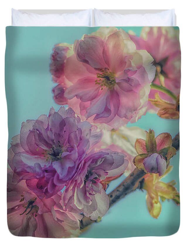 Nature Duvet Cover featuring the photograph Soft almond spring blossoms by Hans Zimmer