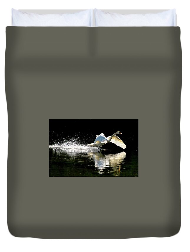 Swan Duvet Cover featuring the photograph Soft Landing by Joe Ormonde