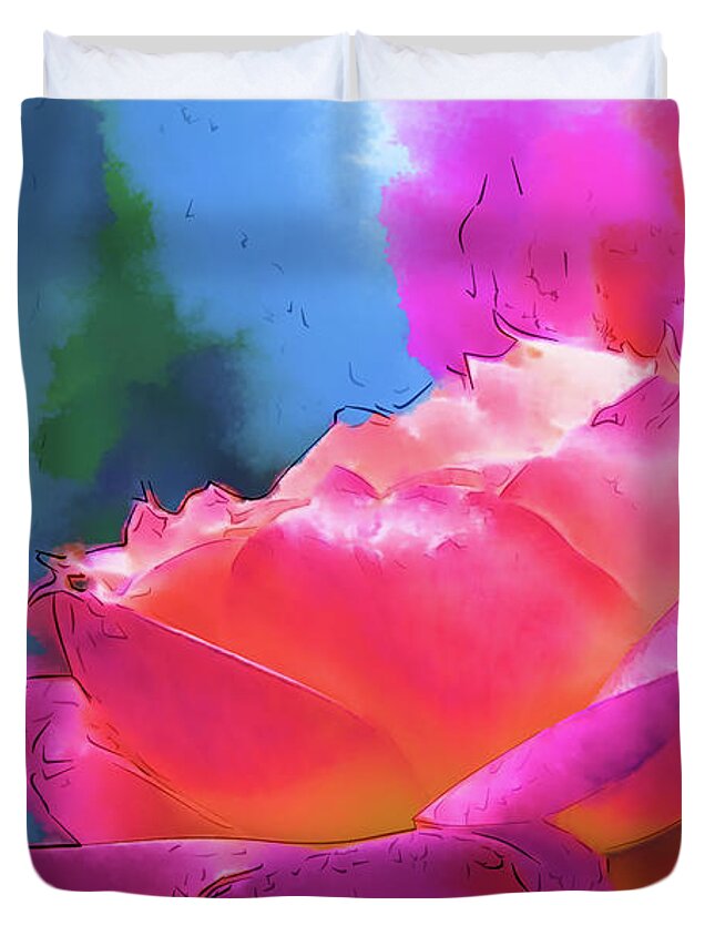 Rose Duvet Cover featuring the digital art Soft Rose Bloom In Red and Purple by Kirt Tisdale