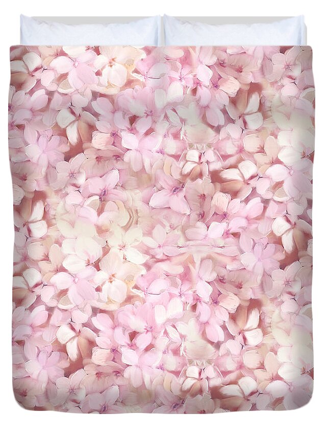 Pink Hydrangea Duvet Cover featuring the painting Softly Summer - Hydrangea Floral Half Drop Pattern by Audrey Jeanne Roberts