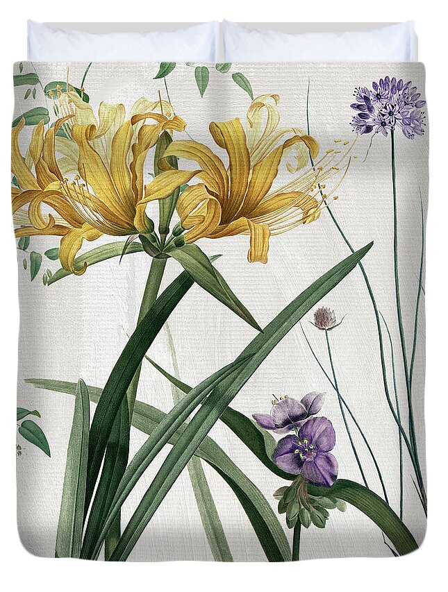 Yellow Lily Duvet Cover featuring the painting Softly Yellow Lilies by Mindy Sommers