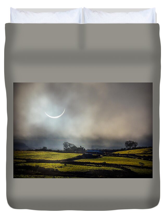 Ireland Duvet Cover featuring the photograph Solar Eclipse over County Clare Countryside by James Truett