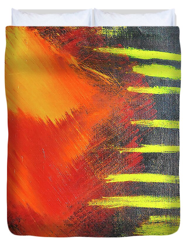 Grey Duvet Cover featuring the painting Solar Flare by Gabby Tary