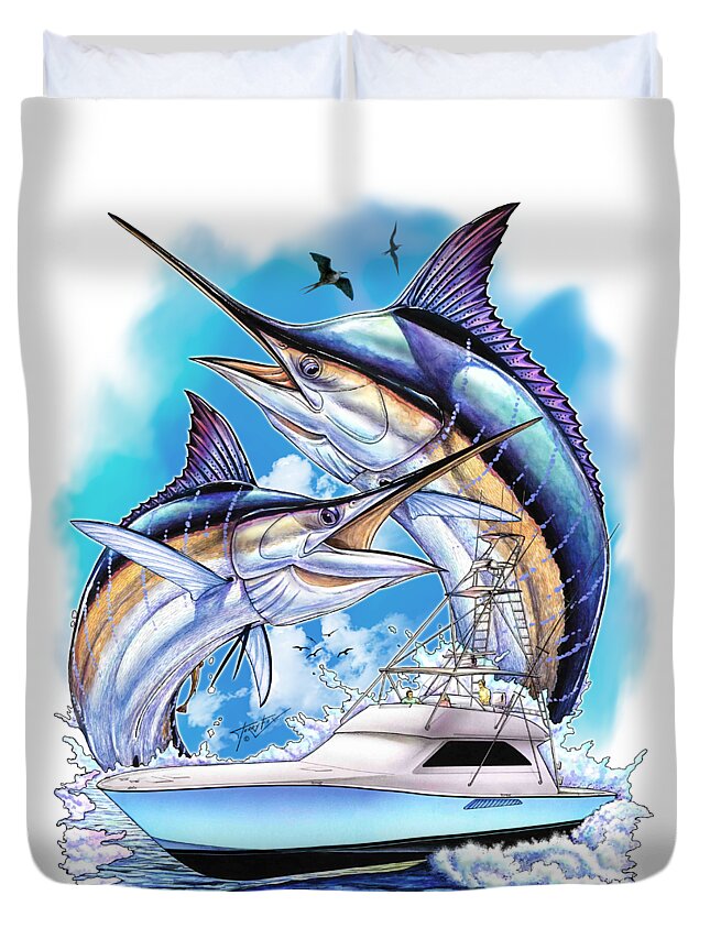 Blue Marlin Duvet Cover featuring the painting Solera Open by Terry Fox