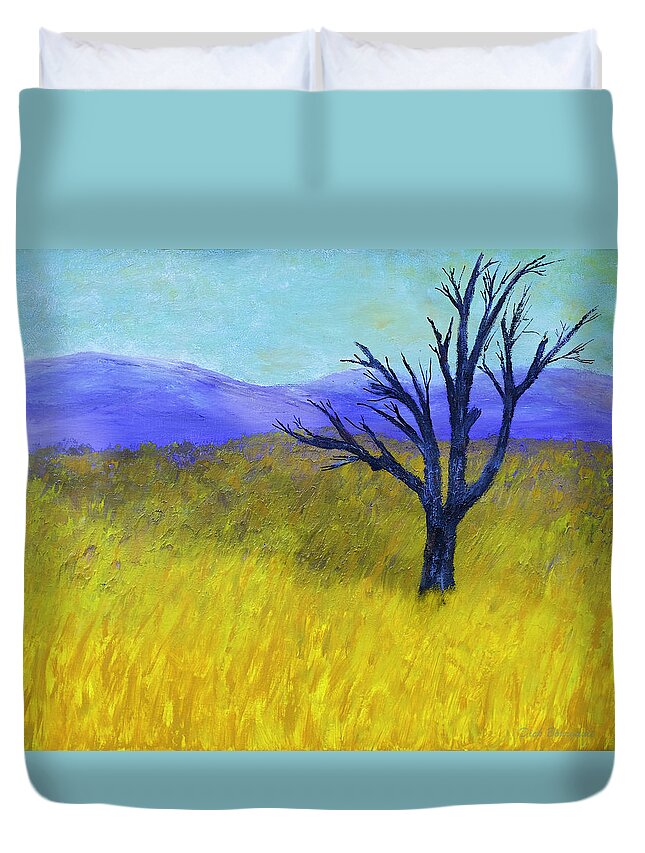 Tree Duvet Cover featuring the painting Solitude by Dick Bourgault