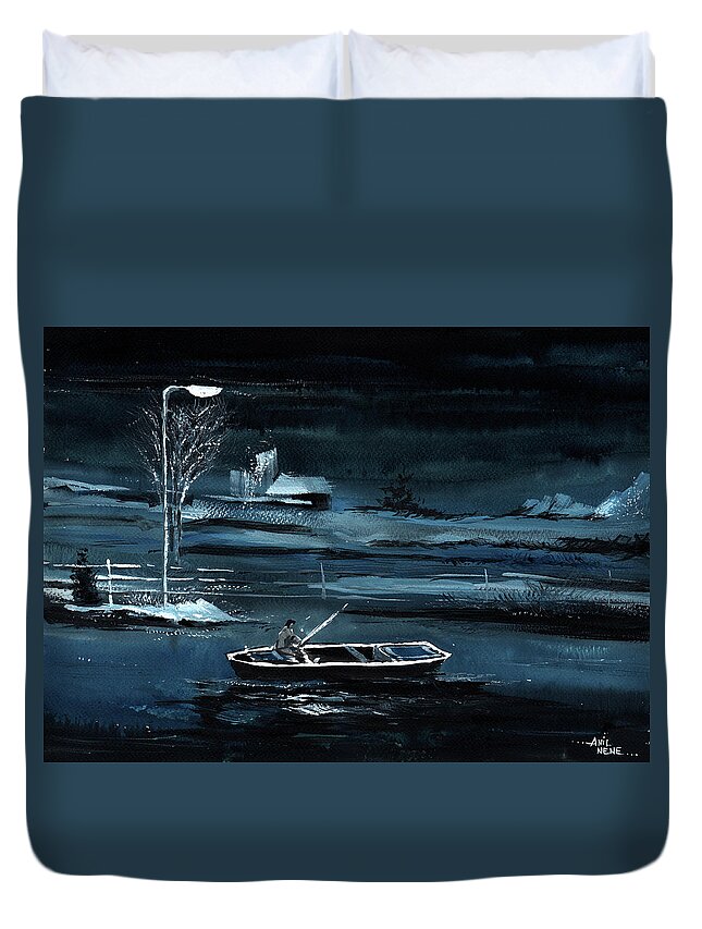 Nature Duvet Cover featuring the painting Solitude New by Anil Nene