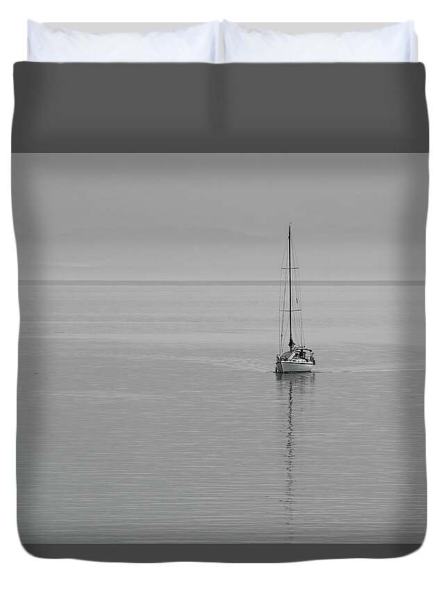 Sail Boat Duvet Cover featuring the photograph Solo Sailing by Inge Riis McDonald