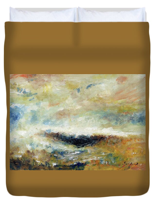 Abstract Landscape Duvet Cover featuring the painting SOmbra en el mar by Juan Bosco