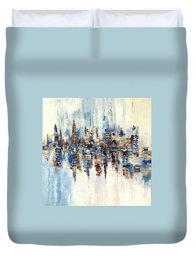 Contemporary Abstract Duvet Cover featuring the painting Somewhere Sometime Somehow by Dennis Ellman