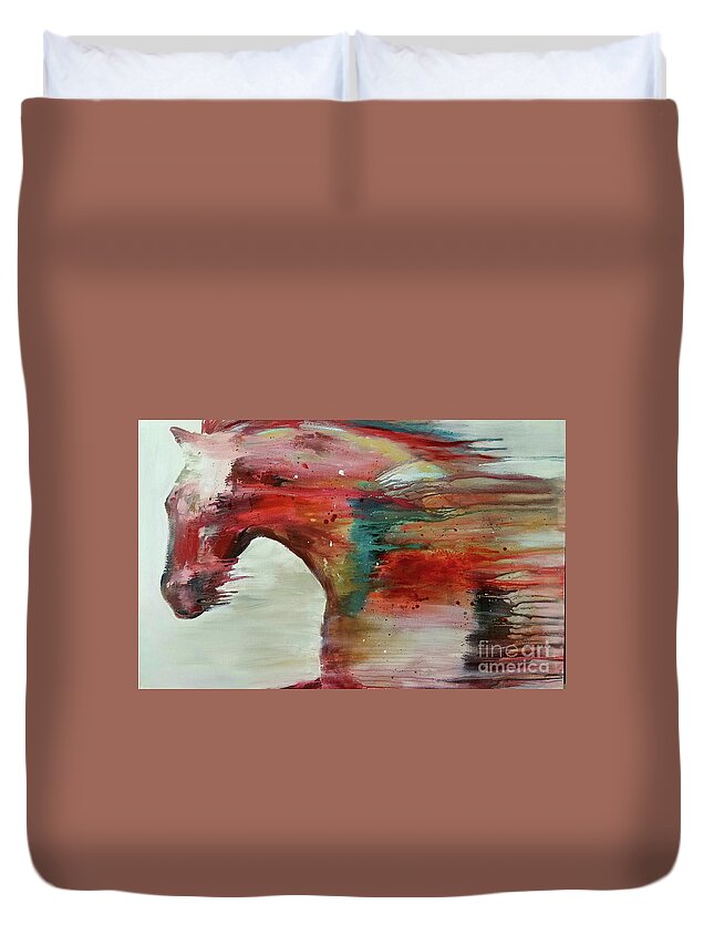 Horse Duvet Cover featuring the painting Sonic Boom by Cher Devereaux