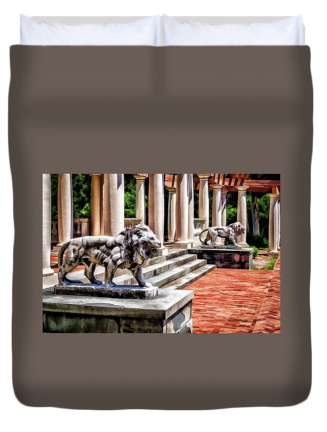 Canandaigua Duvet Cover featuring the photograph Sonnenberg Lions by Monroe Payne