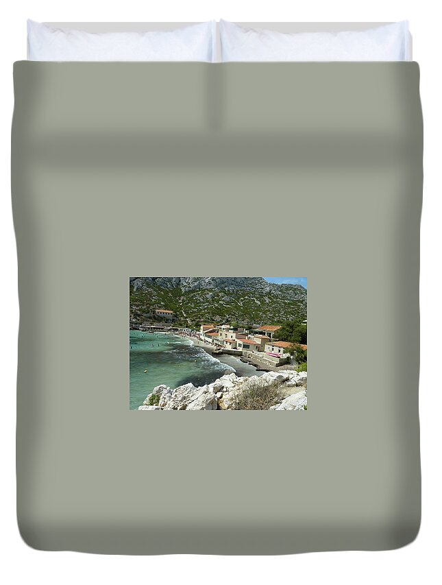  Duvet Cover featuring the photograph Sormiou creek in the Calanque by Andres Chauffour