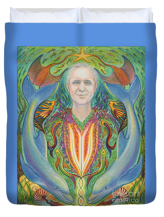 Spiritual Duvet Cover featuring the drawing Soul of the Sea by Debra Hitchcock