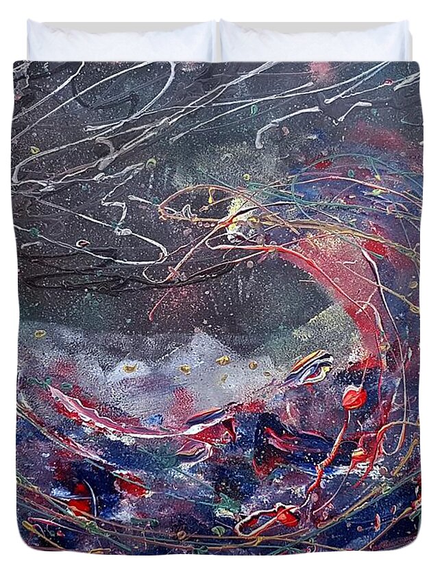 Wind And Water Mixed Media Duvet Cover featuring the painting Sounds of Wind and Water by Rebecca Flores