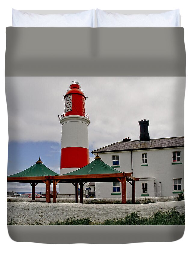 Lighthouse Duvet Cover featuring the photograph Souter from Marsden. by Elena Perelman