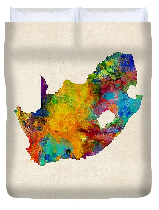 Map Art Duvet Cover featuring the digital art South Africa Watercolor Map by Michael Tompsett