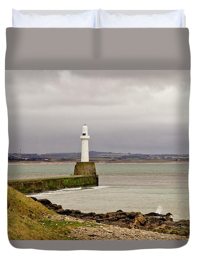 Aberdeen Duvet Cover featuring the photograph South Breakwater Lighthouse. Aberdeen. by Elena Perelman