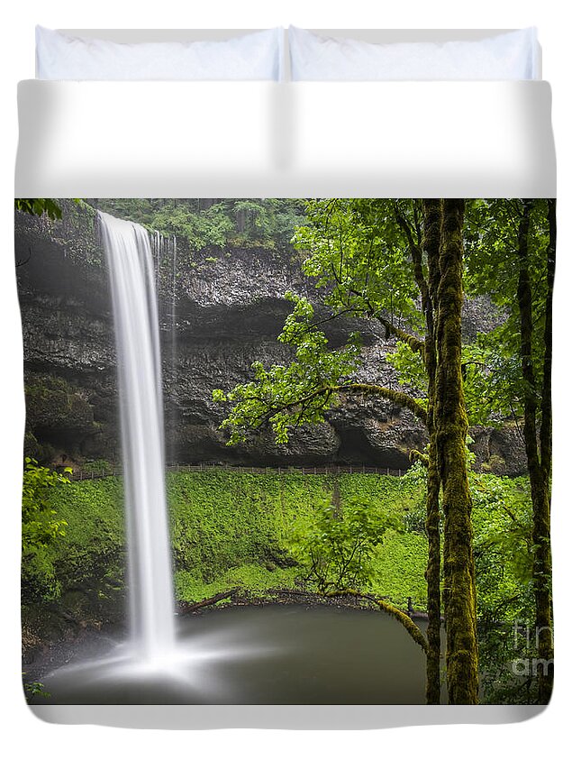 Pool Duvet Cover featuring the photograph South Falls in Silver Falls State Park by Bryan Mullennix