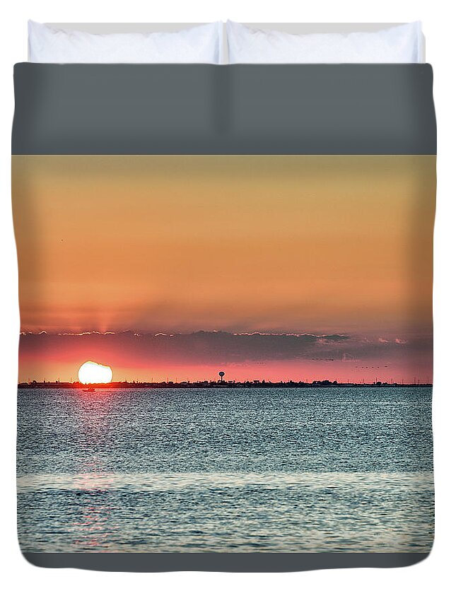 Beautiful Sunset Duvet Cover featuring the photograph South Padre Island Sunset by Victor Culpepper