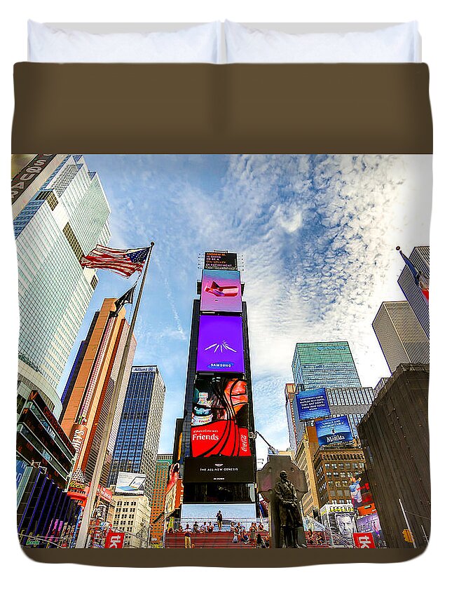 Times Square Duvet Cover featuring the photograph South side of Times Square by The Flying Photographer