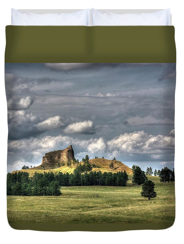 Butte Duvet Cover featuring the photograph Belltower Butte by Dave Rennie