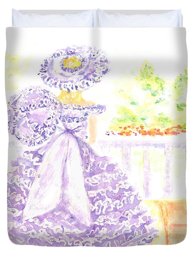  Duvet Cover featuring the painting Southern Belle in Lavender Dress by Jerry Fair