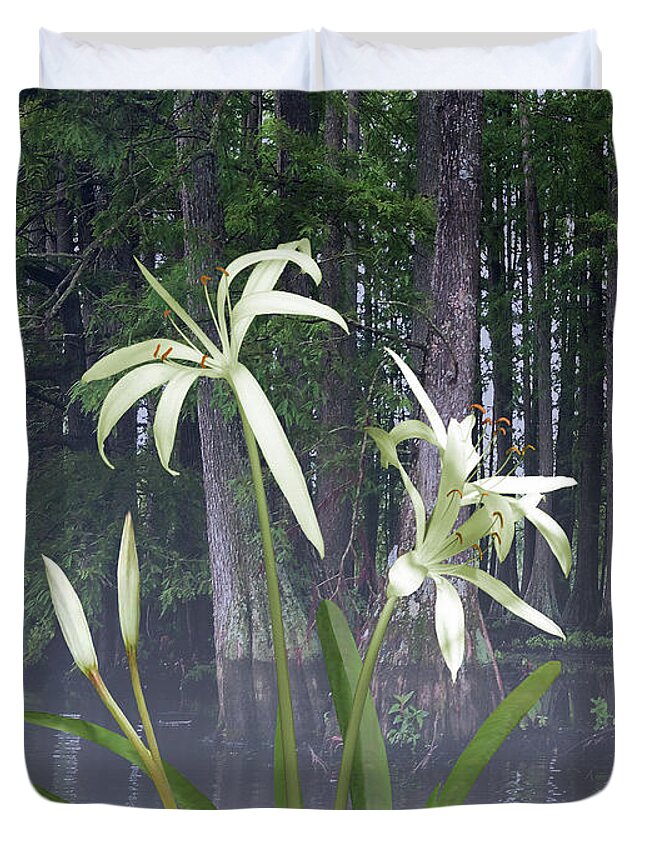 Flower Duvet Cover featuring the digital art Southern Swamp Lily by M Spadecaller