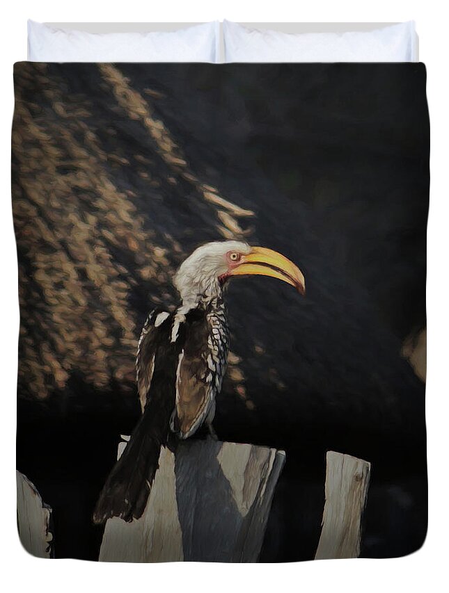 Southern Yellow-billed Hornbill Duvet Cover featuring the digital art Southern Yellow billed Hornbill by Ernest Echols