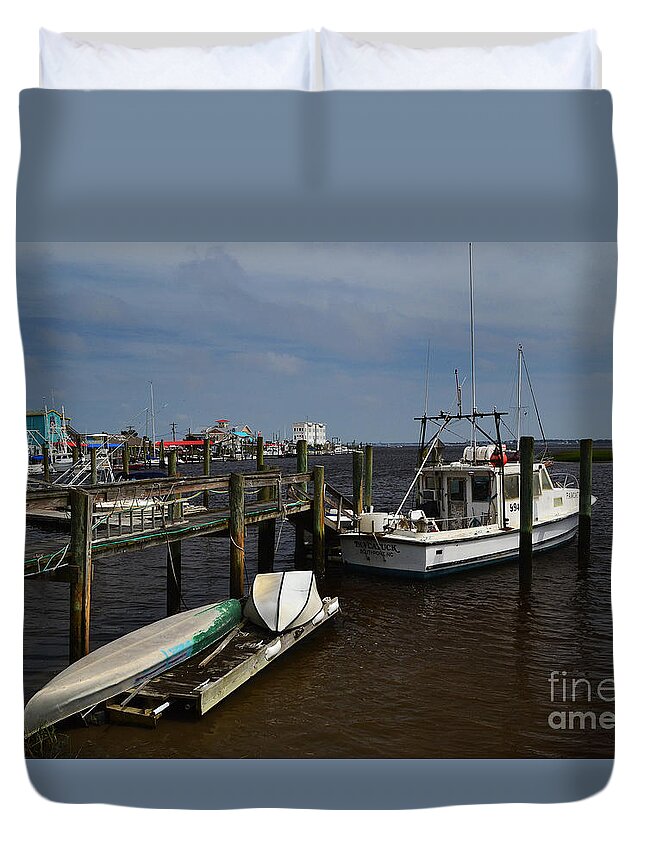 Southport Duvet Cover featuring the photograph Southport Boat and Pier by Amy Lucid