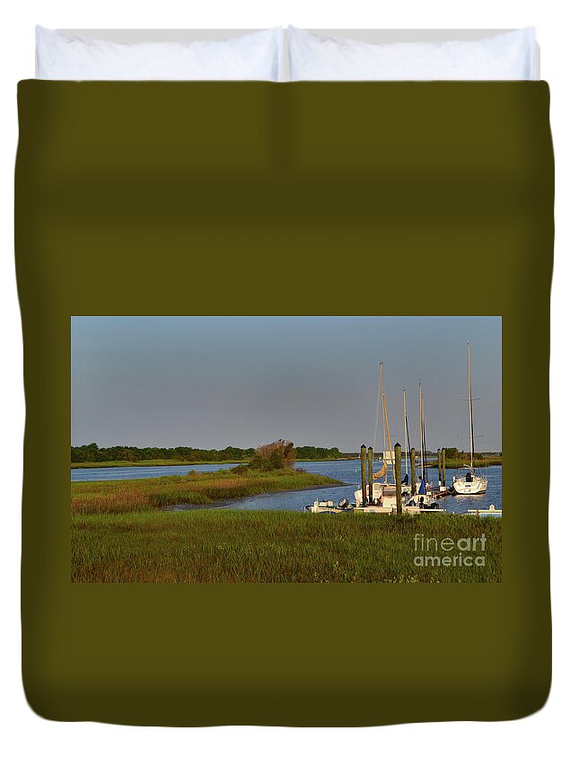 Southport Duvet Cover featuring the photograph Southport Marina Sunrise by Amy Lucid