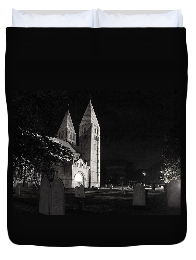 Minster Duvet Cover featuring the photograph Southwell Minster. Night. by Elena Perelman