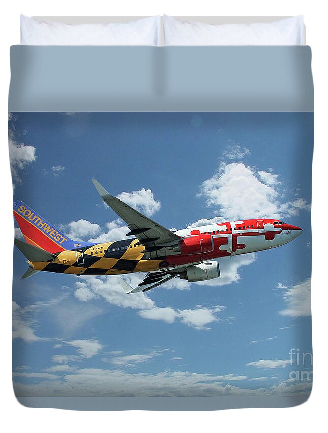 Boeing Duvet Cover featuring the digital art Southwest Airlines Boeing 737-3H4 by Airpower Art