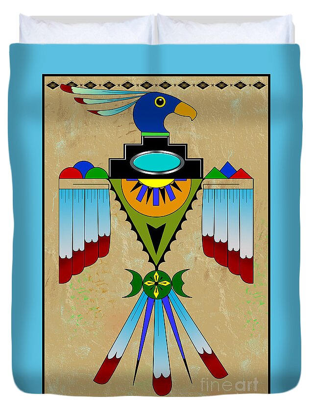 Native American Duvet Cover featuring the digital art Southwest Bird Symbol by Tim Hightower