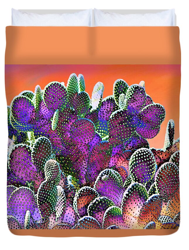 Southwest Duvet Cover featuring the mixed media Southwest Desert Cactus by Barbara Chichester
