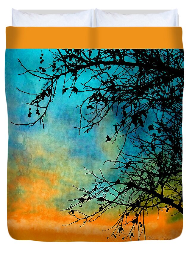 Winter Sunset Duvet Cover featuring the painting Southwest Winter Sunset Silhouette by Barbara Chichester