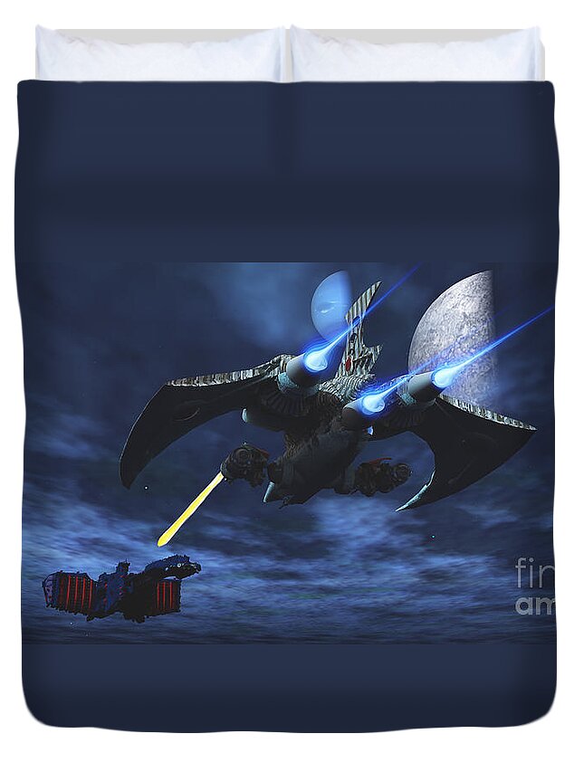 War Duvet Cover featuring the painting Space Fight by Corey Ford