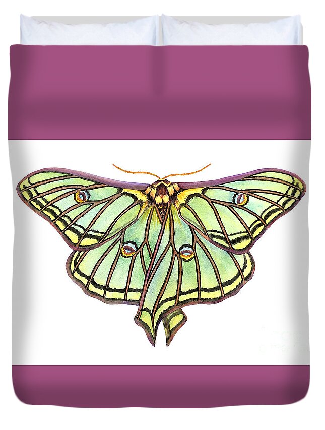 Spanish Moon Moth Duvet Cover featuring the painting Spanish Moon Moth by Lucy Arnold