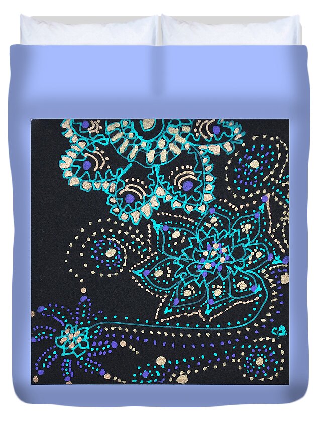 Zentangle Duvet Cover featuring the drawing Midnite Sparkle by Carole Brecht