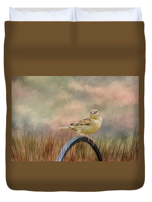 Sparrow Duvet Cover featuring the photograph Sparrow in the Grass by Cathy Kovarik