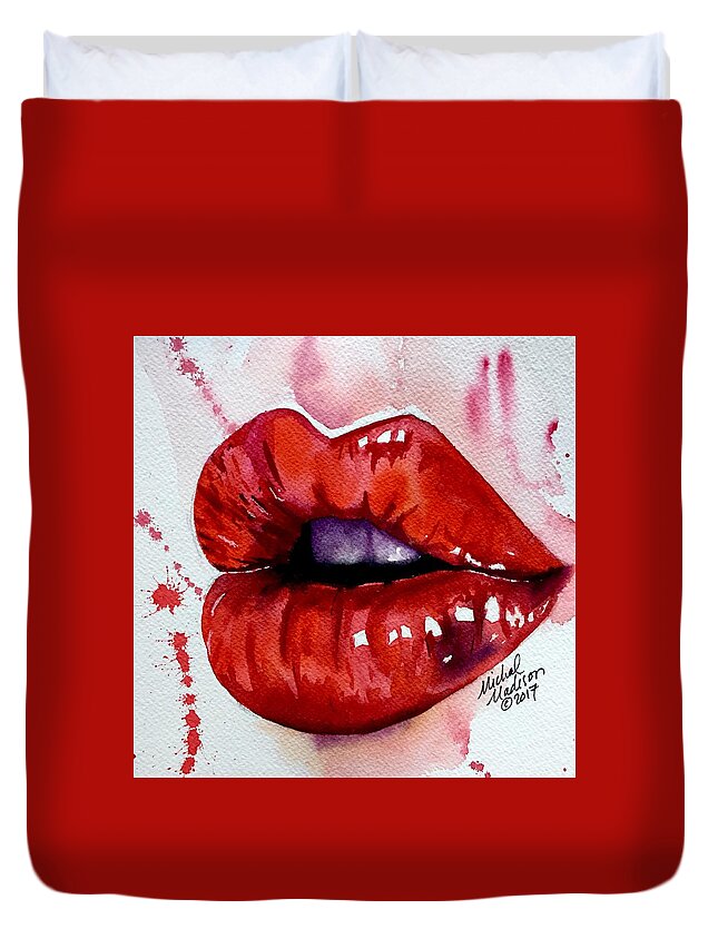 Lips Duvet Cover featuring the painting Speak Your Truth by Michal Madison
