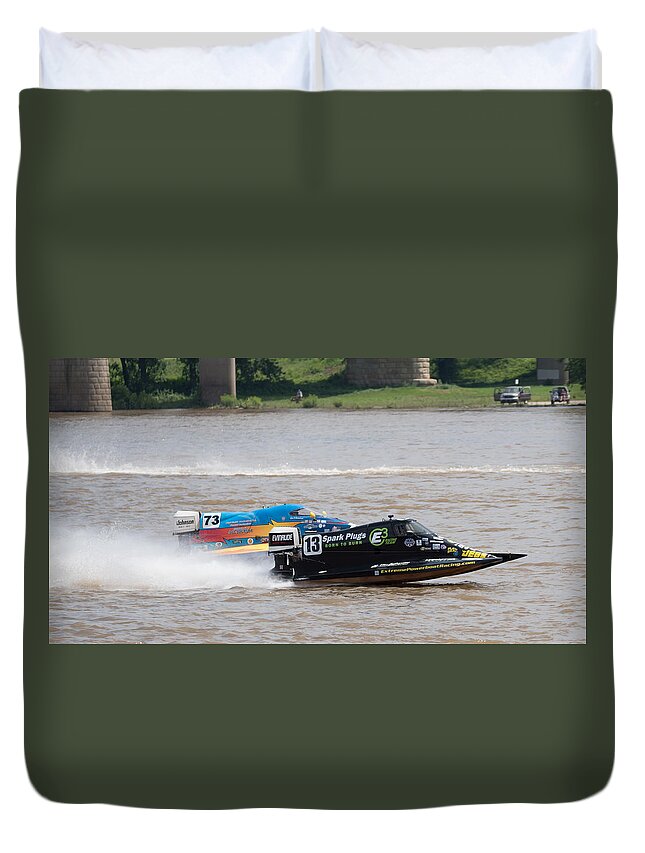 Speed Boat Duvet Cover featuring the photograph Speed Boats On The Ohio by Holden The Moment