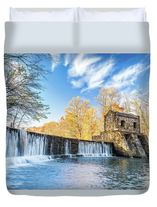 Afternoon Duvet Cover featuring the photograph Speedwell dam waterfall by Mihai Andritoiu