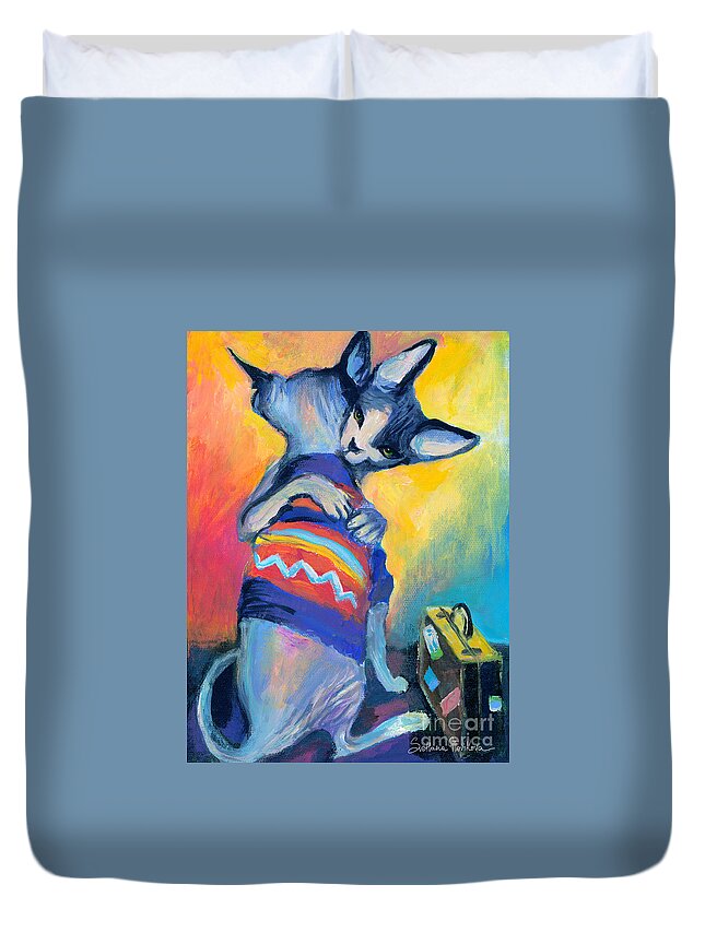 Sphynx Cat Picture Duvet Cover featuring the painting Sphynx Cats Friends by Svetlana Novikova